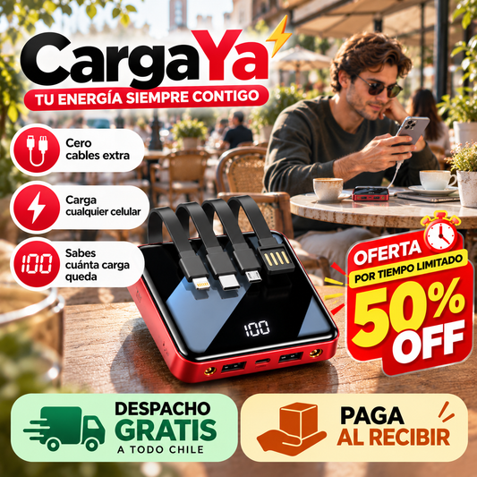 CargaYa - mini cargador portátil - Saca el cable, conecta y listo - 50% OFF