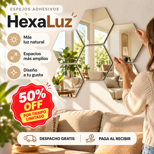HexaLuz - Espejos adhesivos - Más luz y amplitud sin perforar tu muro - 50%OFF