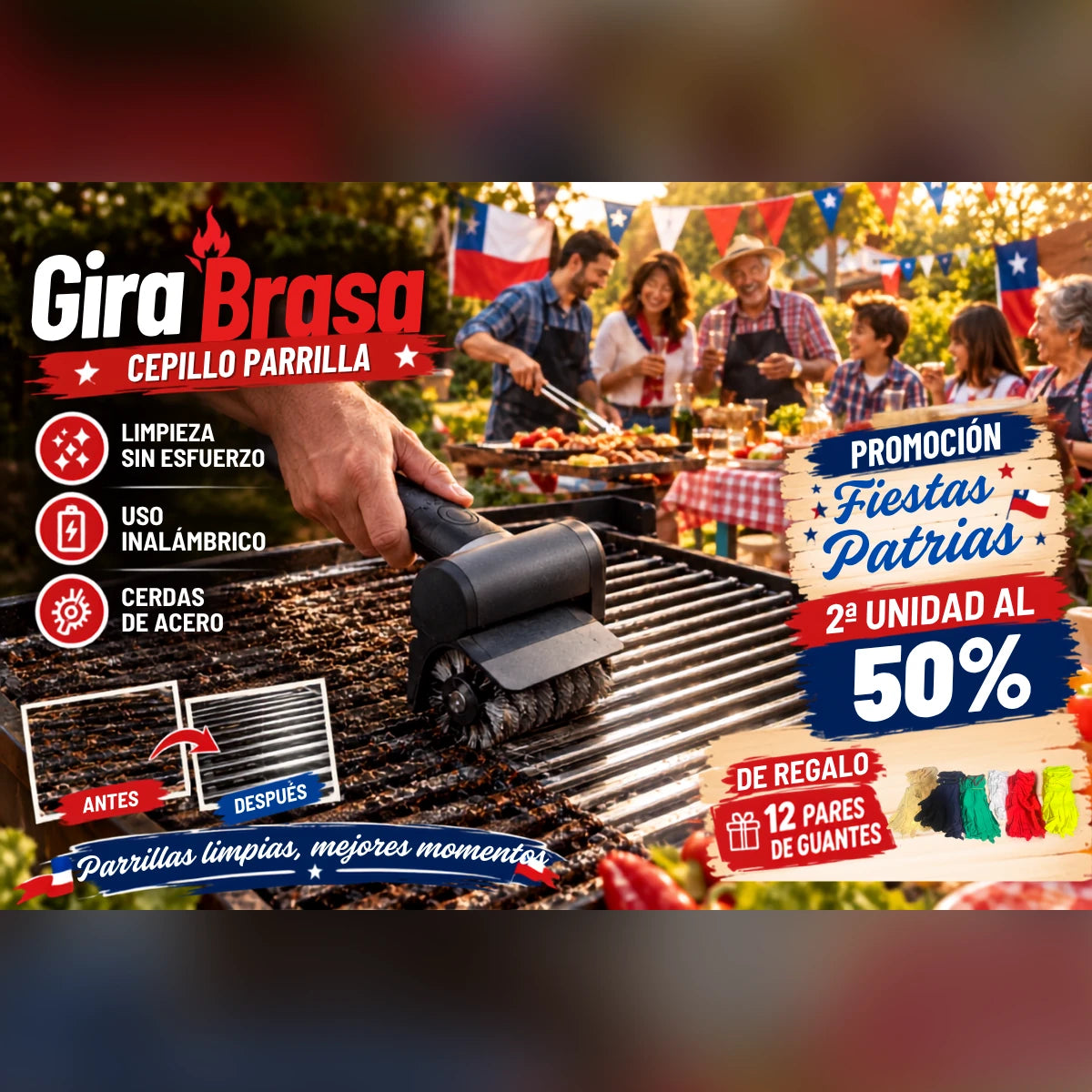 Cepillo Eléctrico Parrilla - GiraBrasa